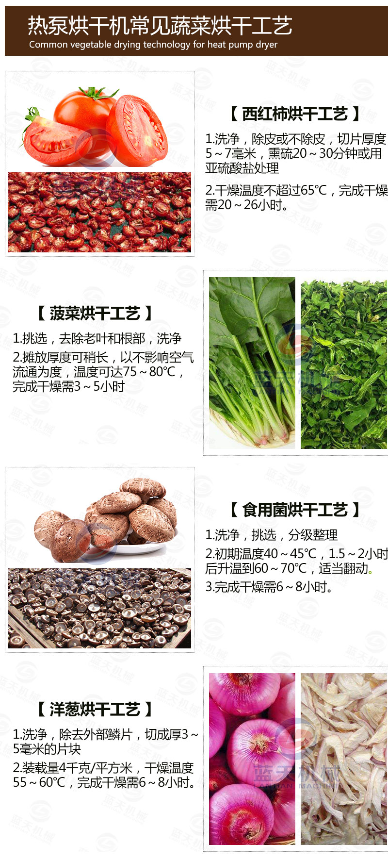 食用菌網(wǎng)帶烘干機(jī)常見(jiàn)蔬菜烘干工藝